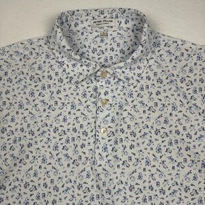 Peter Millar Polo Shirt Mens Large White Western Rodeo Print Summer Comfort Golf